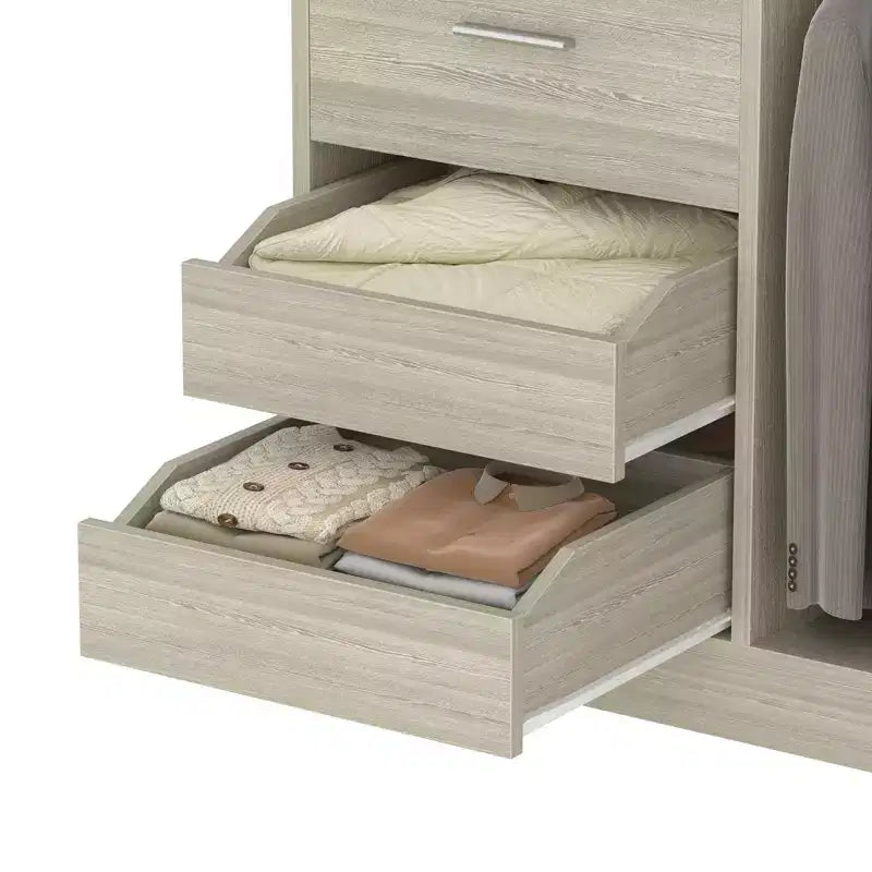 36-In Closet Organizer with Wood Drawers, Freestanding Closet System with Hanging Rods