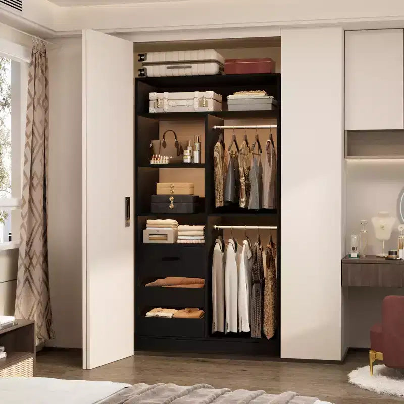 36-In Closet Organizer with Wood Drawers, Freestanding Closet System with Hanging Rods
