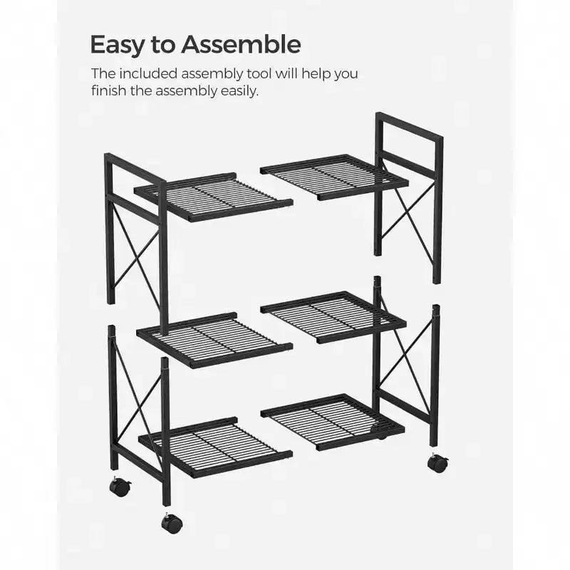 3 - Tier Metal Storage Rack with Wheels Mesh Shelving Unit X Side Frames 23.6 - Inch Width Black Entryway Kitchen