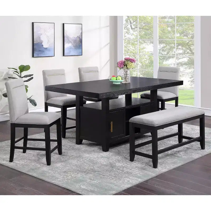Counter Height Dining Table with Storage Rubbed Charcoal - Steve Silver Co.
