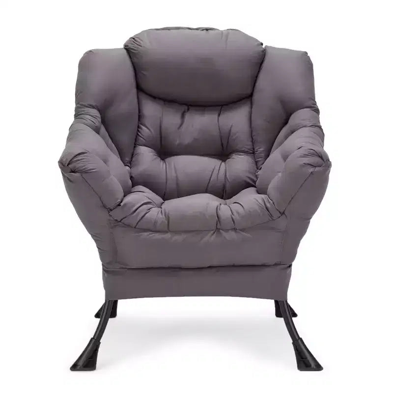 Modern Fabric Lazy Lounge Foldable Lightweight Single Steel Frame Accent Chair with Armrests and Side Pocket for Home or Office, Grey