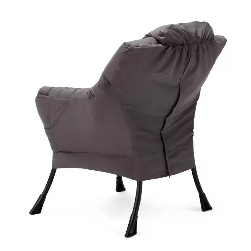 Modern Fabric Lazy Lounge Foldable Lightweight Single Steel Frame Accent Chair with Armrests and Side Pocket for Home or Office, Grey